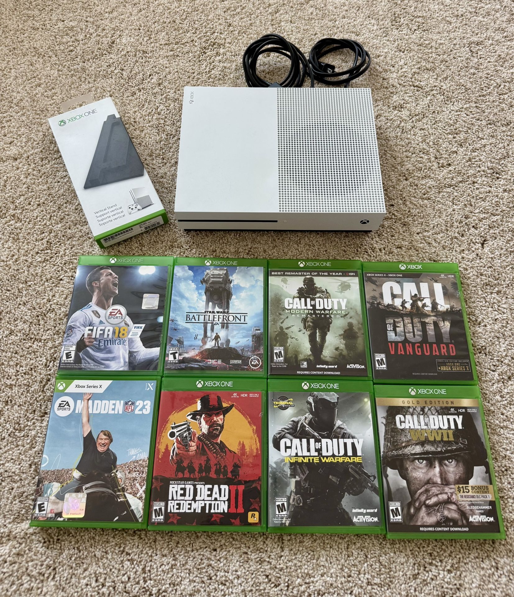 Microsoft Xbox One S Console + 8 Top Games + New Vertical Stand