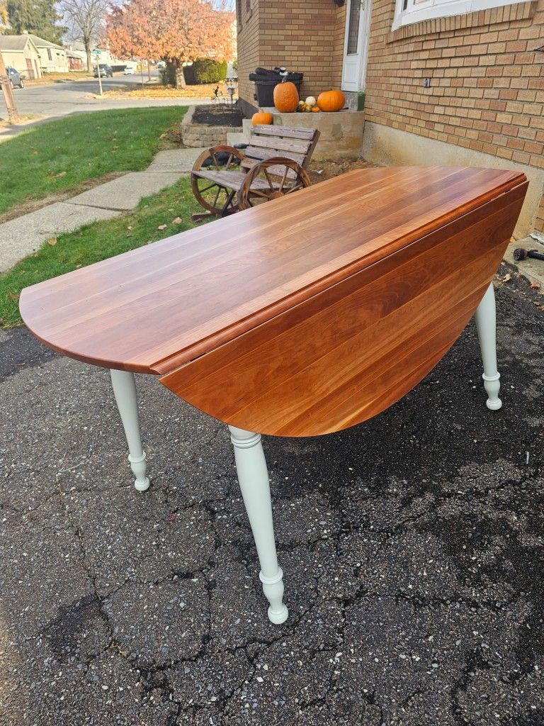Refinished Solid Wood Drop Leaf Table 