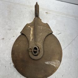 Antique Primitive Wood & Cast Iron Pulley Farm Tool #U9