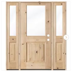 60 in. x 80 in. Rustic Alder Half Lite Clear Low-E V-Grooved Unfinished Wood Left-Hand Prehung Front Door/Sidelites