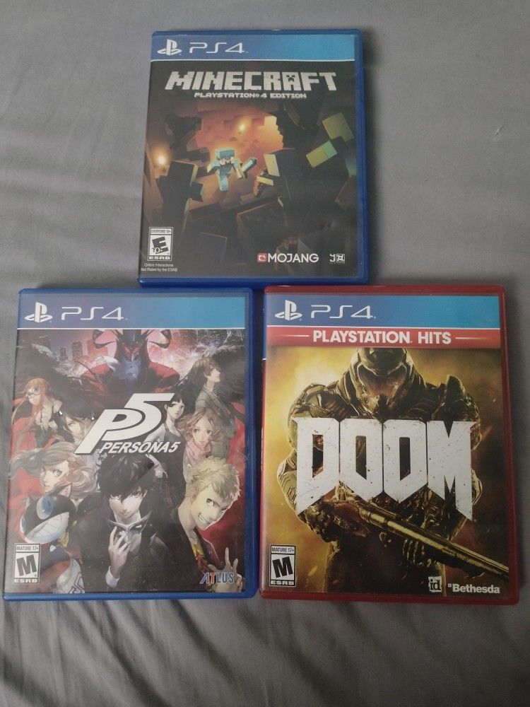 PS4 Games. Persona 5, Minecraft, Doom. 