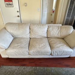Cushioned faux-leather sofa, Cream Color