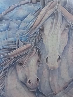 LARGE FRAMED HORSE PUZZLE/OLD VINTAGE FRAME