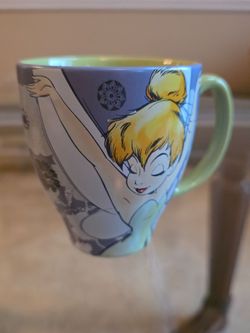 Disney Tinker Bell Embossed Purple /Green Floral Vintage Large 12oz Mug