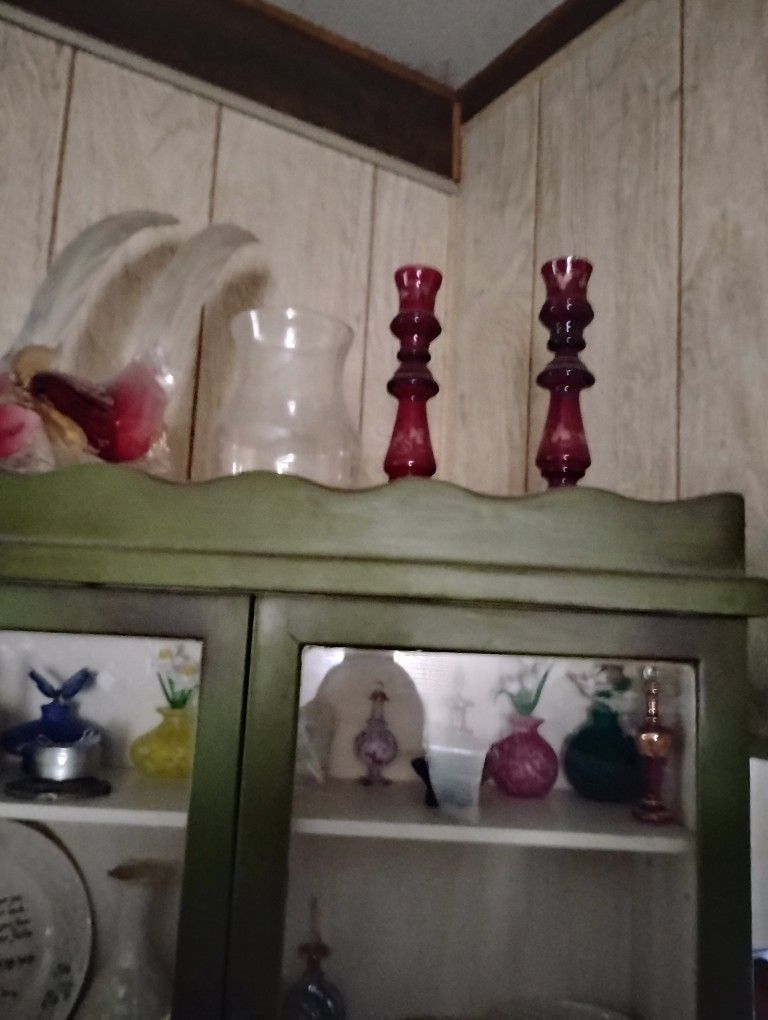 Ruby Glass Candle Stick Holders