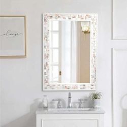 0237: NEW White Mirrors for Wall 20x28 Inch, Natural Mother of Pearl Inlay Mosaic Framed Rectangle Mirror for Bathroom, Bedroom or Entryway