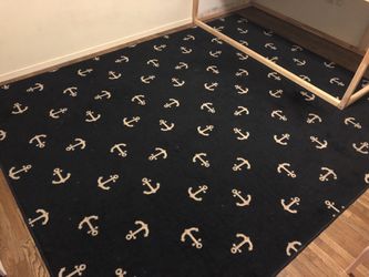 Nautical room decor rug and curtains navy