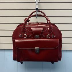 Leather Wheeled Laptop Briefcase
