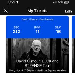 David Gilmour tix For Monday 11/4/24