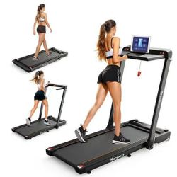 Treadmill with Incline, 3 in 1 Under Desk Treadmill Walking Pad with Removable Desk Workstation 3.5H