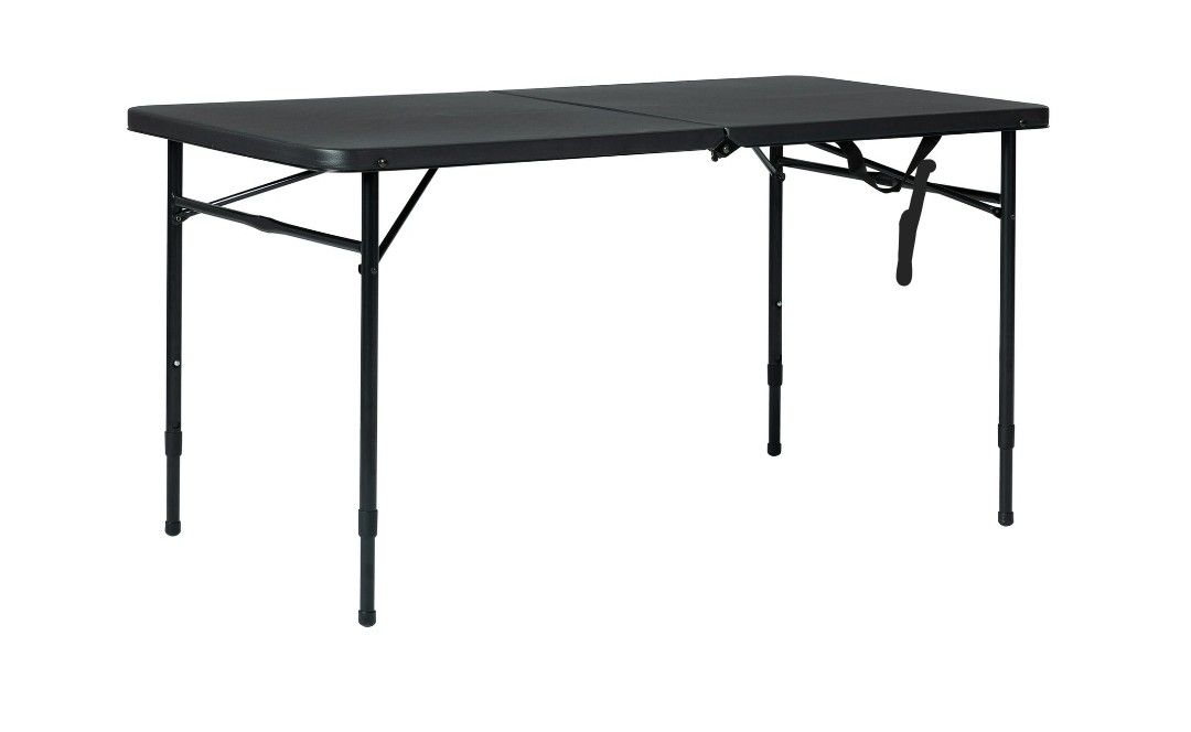 NEW 4 Foot Fold-in-Half Adjustable Folding Table, Rich Black