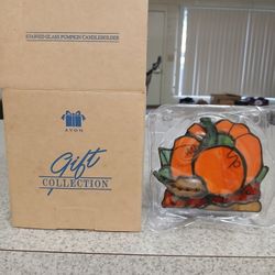 Avon Stained Glass Pumpkin Candlehilder
