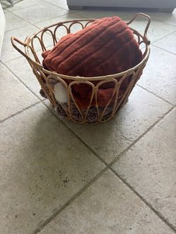 Decorative Woven Basket with Blankets