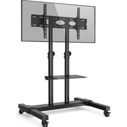 Tall Rolling TV Stand with Wheels for 32 to 85 Inch Flat Panel TVs Tilt , Black Mobile TV Cart