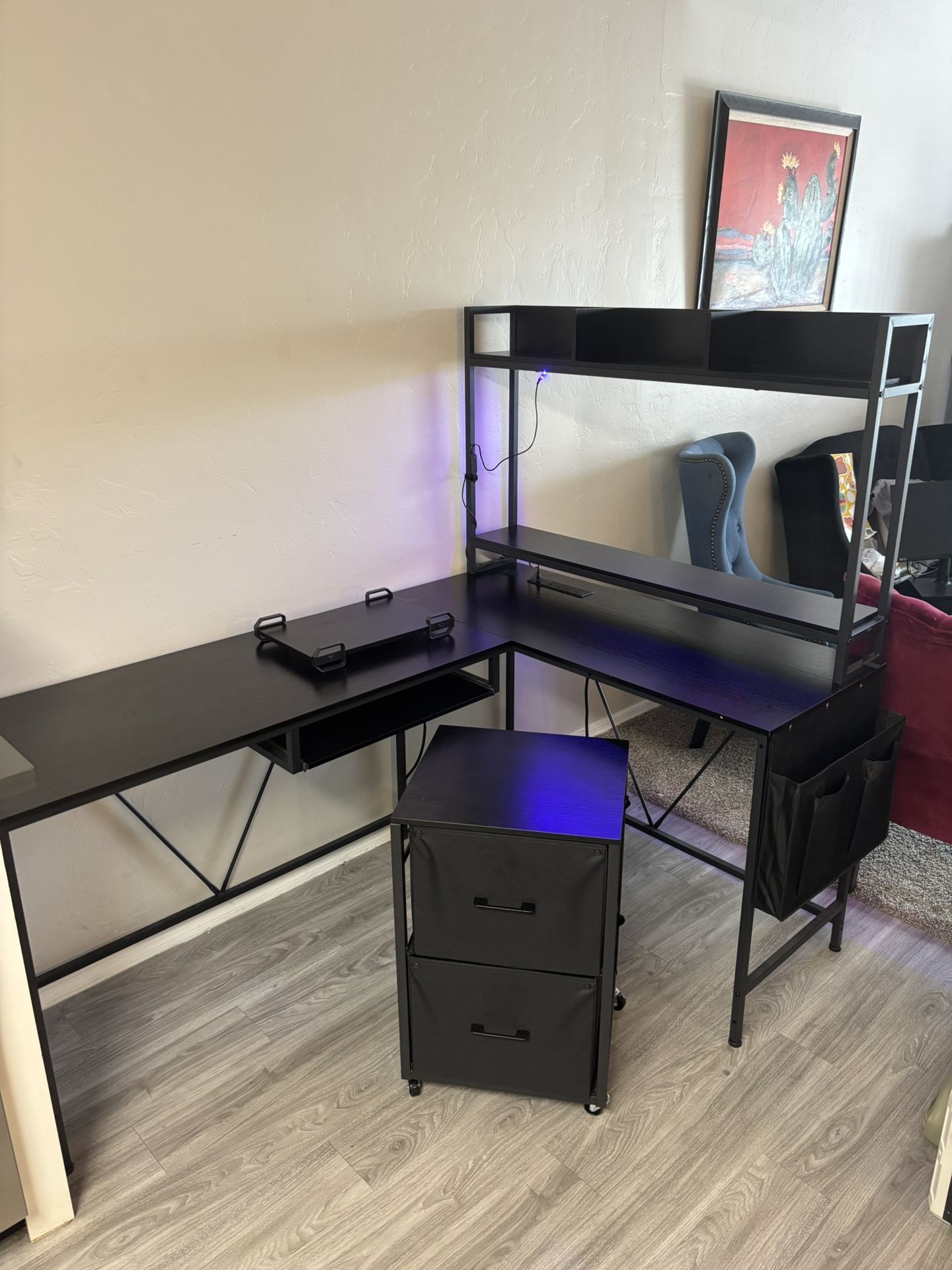 Black Adjustable Desk - LED - Plug Ins