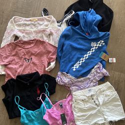 Teen girl clothes bundle lot- hoodies, shorts, tank tops, crop tops
