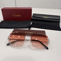Cartier Glasses (Diamond cut) Red Lense, Silver Frame
