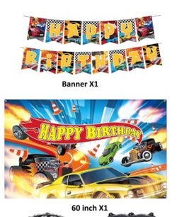 Hot Race Cars Wheels Birthday Party Decorations Backdrop & Banner