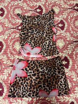 Leopard Floral Print Crop Top and Skirt Set