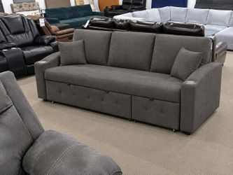 3-Seater Modular Sleeper Sofa ⢠Dark Gray Convertible Couch Bed With Cup Holders ⢠Take It Home Today $0 Down