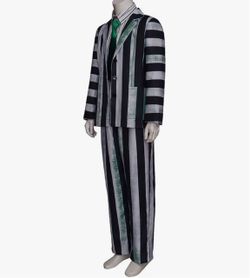 Beetlejuice Beetlejuice Men’s size x-large new Beetlejuice black and silver vertical striped suit with green floral pattern on the lapels and pockets