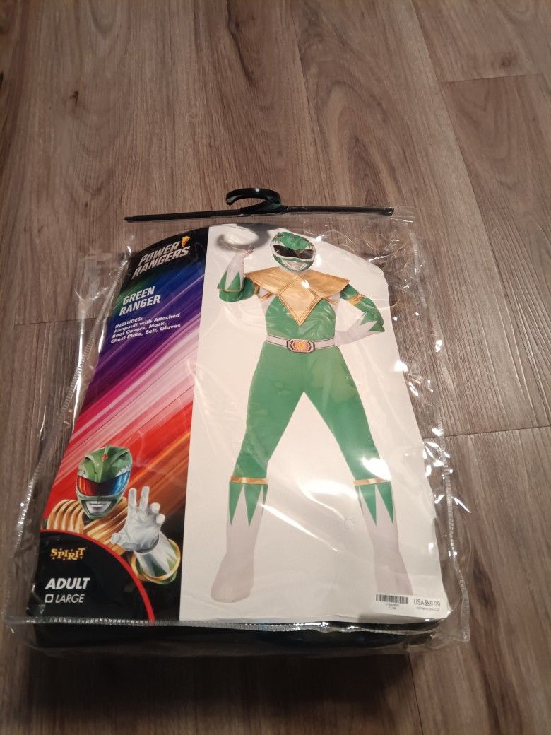 Mighty Morphing Power Ranger Costume Green Large Adult Men's 
