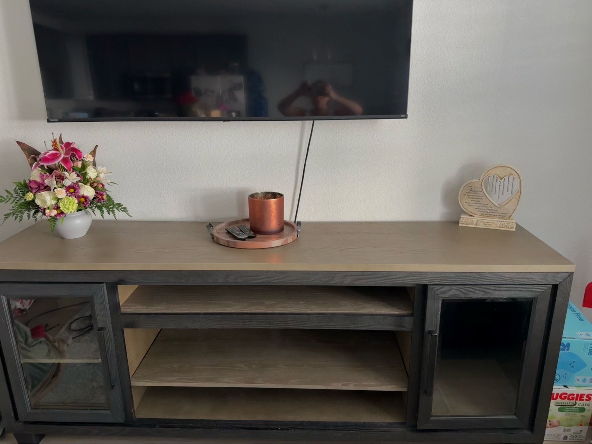 Modern Farmhouse TV Stand – Two-Tone Black & Natural Wood