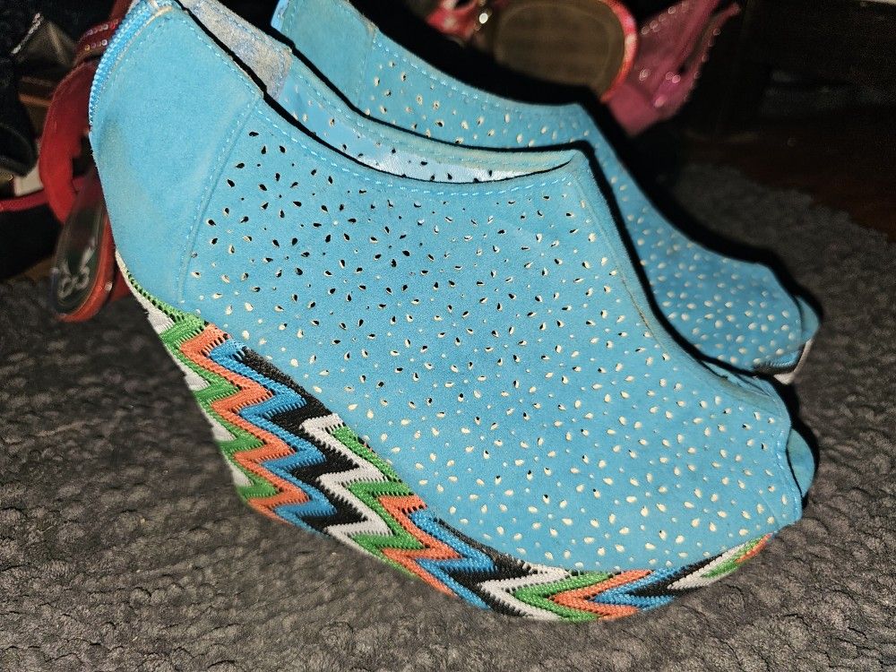 Womens Teal Wedge Dress Shoes