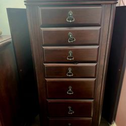 cherry jewelry armoire & storage with brass hardware
