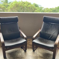 Poang IKEA leather Chairs And Ottoman 