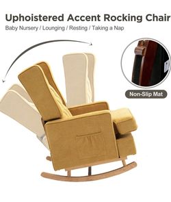 Rocking Chair Nursery,Upholstered Glider Chair for Nursery,Mid Century Modern Oversized Wingback Armchair for Living Room(Mustard Yellow)