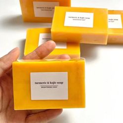 Turmeric and Kojic Acid Skin Brightening Soap All Natural Gentle Cleanser for All Skin Types. Fights Acne, Reduces Dark Spots & Fades Scars. Face & Bo