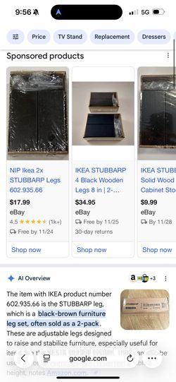 IKEA Stubbarp Black Wooden Legs 602.935.66 (3 Packs)