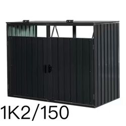 🔥63 in. W x 31 in. D x 48 in. H Galvanized Steel Trash Can Storage Horizontal Storage Shed for 2-Trash Cans