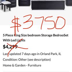 5 piece King Size Bedroom set w/LED lights