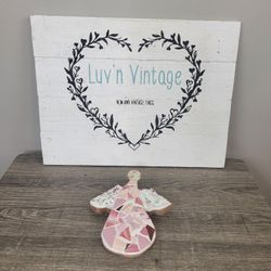 Mosaic Angel Wall Decor Pink Floral Plate Shards Art Handmade Ornament