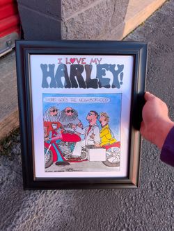 Framed Harley Davidson Humor Cartoon Print