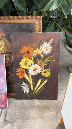 Vintage oil on canvas signed 36 by 24