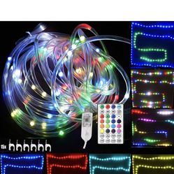 LED Rope Lights 33ft 16 Color Changing Chasing Flash Indoor Lights USB Waterproof Multicolor Twinkle Tube Fairy Lights with Remote Timer for Bedroom W