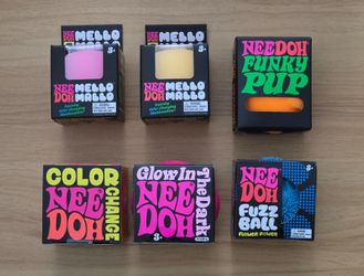 New NeeDoh Mello Mallo, Funky Pup, Color Change, Glow In The Dark, & Fuzz Ball - $18 Each