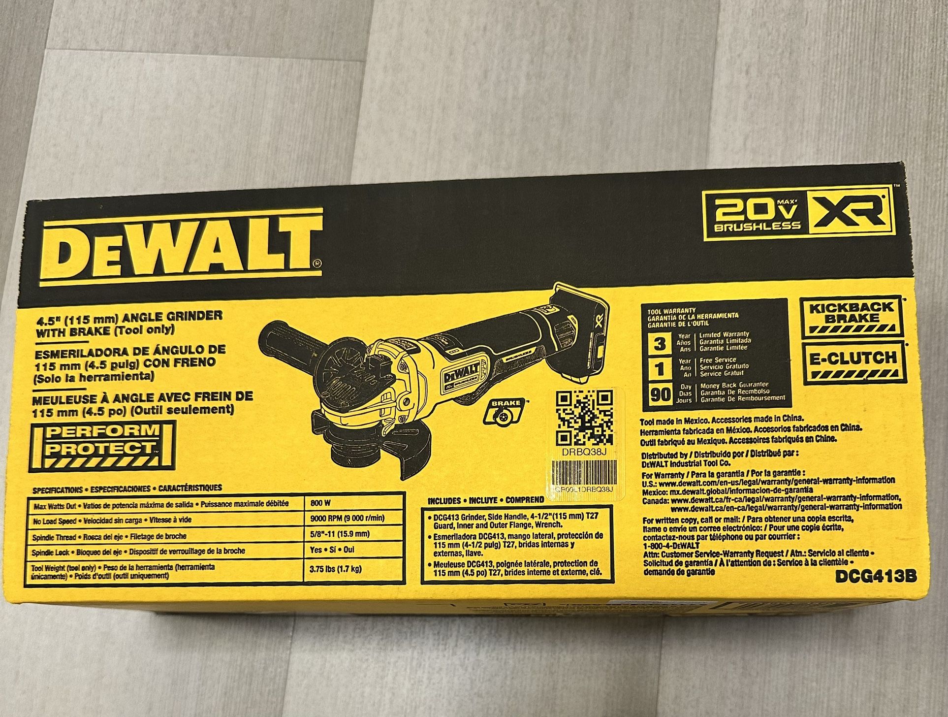 20V XR Brushless 4.5 in. Paddle Switch Angle Grinder with Kickback Brake