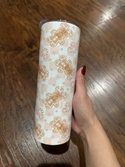 Custom 20oz Christmas Mickey & Minnie Gingerbread Checkered Print Stainless Steel Skinny Tumbler