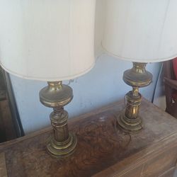  A Pair Of Vintage Brass Lamps