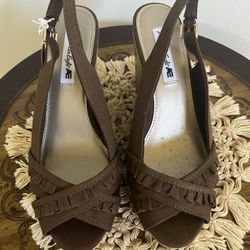 American Eagle Women's Brown Peep Toe Slingback Cork Wedge Size 7 Vintage