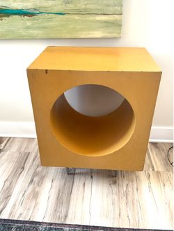 Vintage 1960s/ 1970s side table end table yellow wood retro big decor funky furniture space age unique