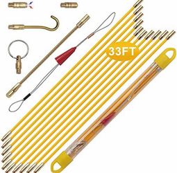 Boeray 33' Fiberglass Running Electrical Wire Cable Pulling Fish Tape kit with 5 different attachments in a Carrying Case