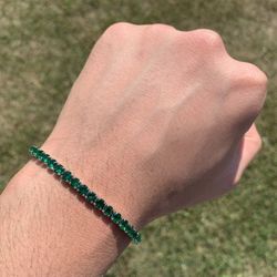 14k White Gold Plated Green Premium Tennis Bracelet 4mm Men’s Women’s