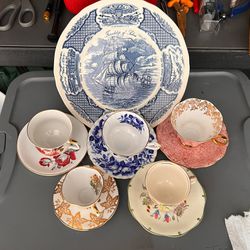 Fine China Tea Cups and Plate