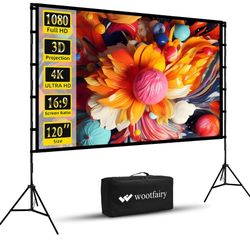 Projector Screen and Stand, Wootfairy 120 inch Foldable and Portable Projection Screen 16:9 4K HD