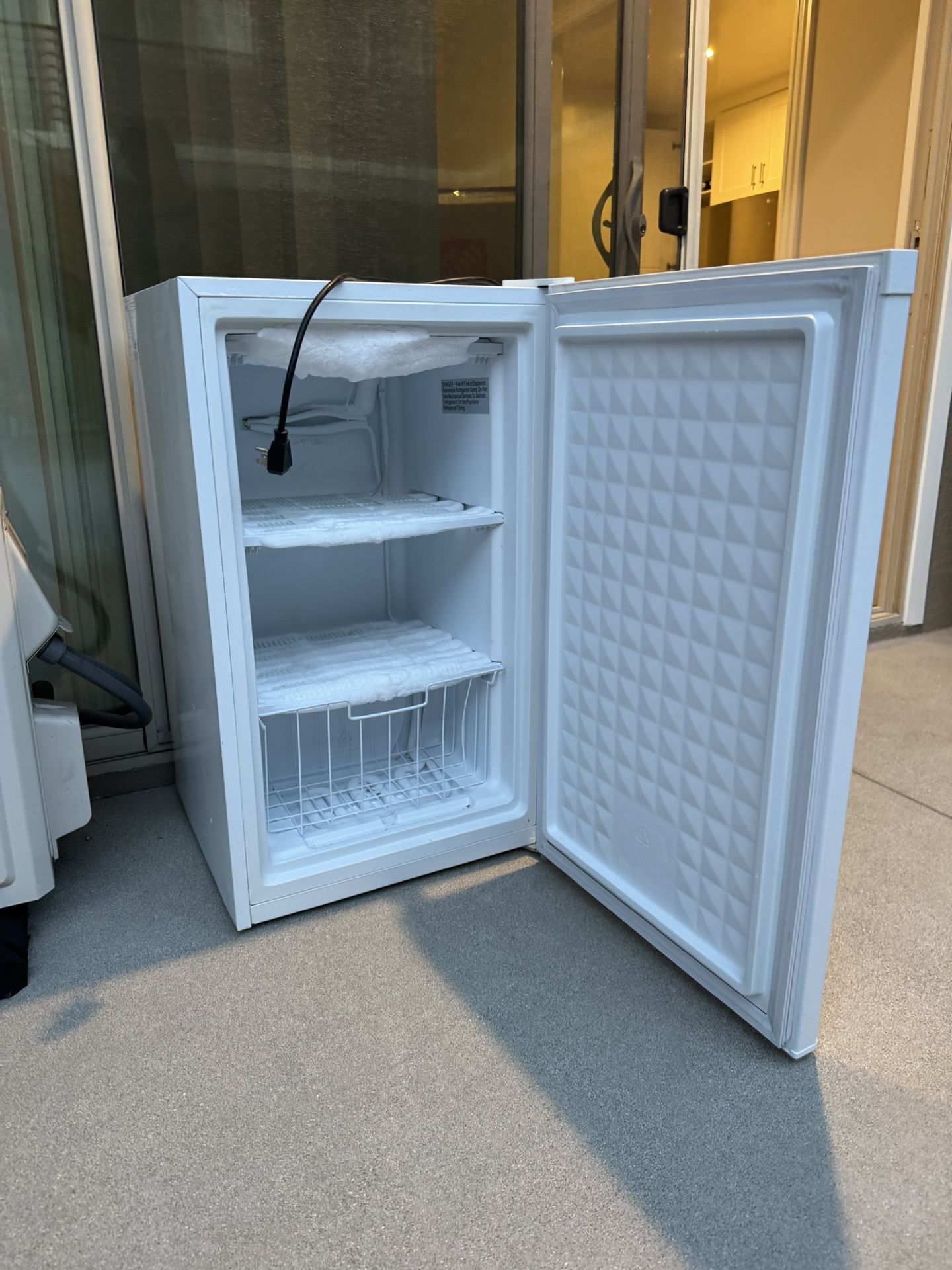 Midea Upright Freezer, 3.0 Cubic Feet, White. Small freezer